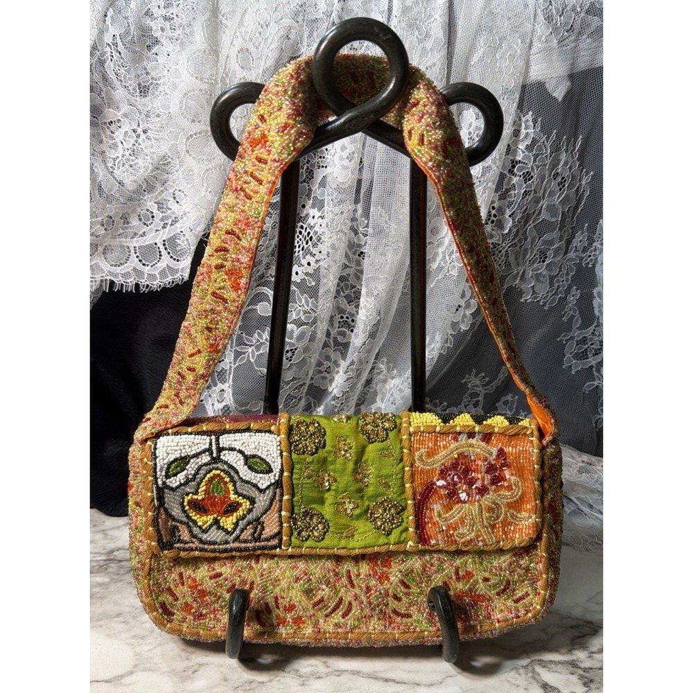 VTG Beaded Tapestry Clutch Bag by Christiana W/EXTRA BEADS 10.5 x 6 (A2969)